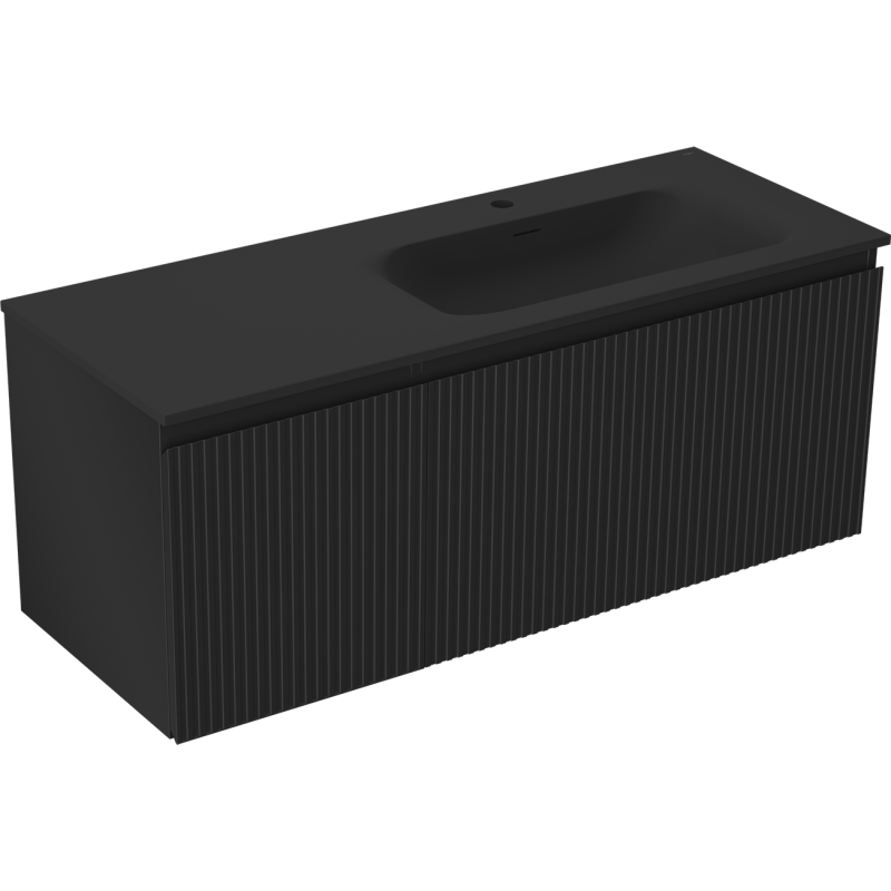 Mexen Rivel kúpeľňová skrinka 120 cm s umývadlom Vela pravá, 1S, 1D, ryhovaná, čierna mat - 91A23-12047-3-BBFF71-W23P71