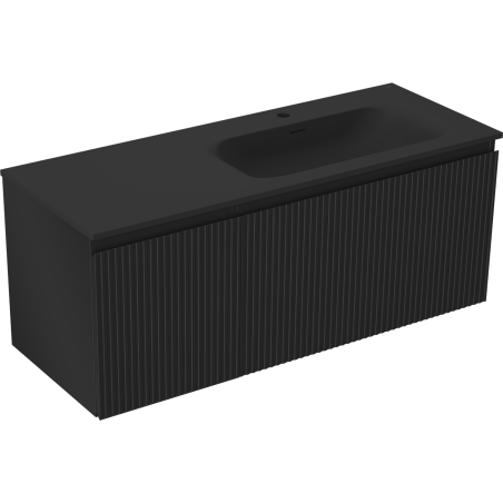 Mexen Rivel kúpeľňová skrinka 120 cm s umývadlom Vela pravá, 1S, 1D, ryhovaná, čierna mat - 91A23-12047-3-BBFF71-W23P71
