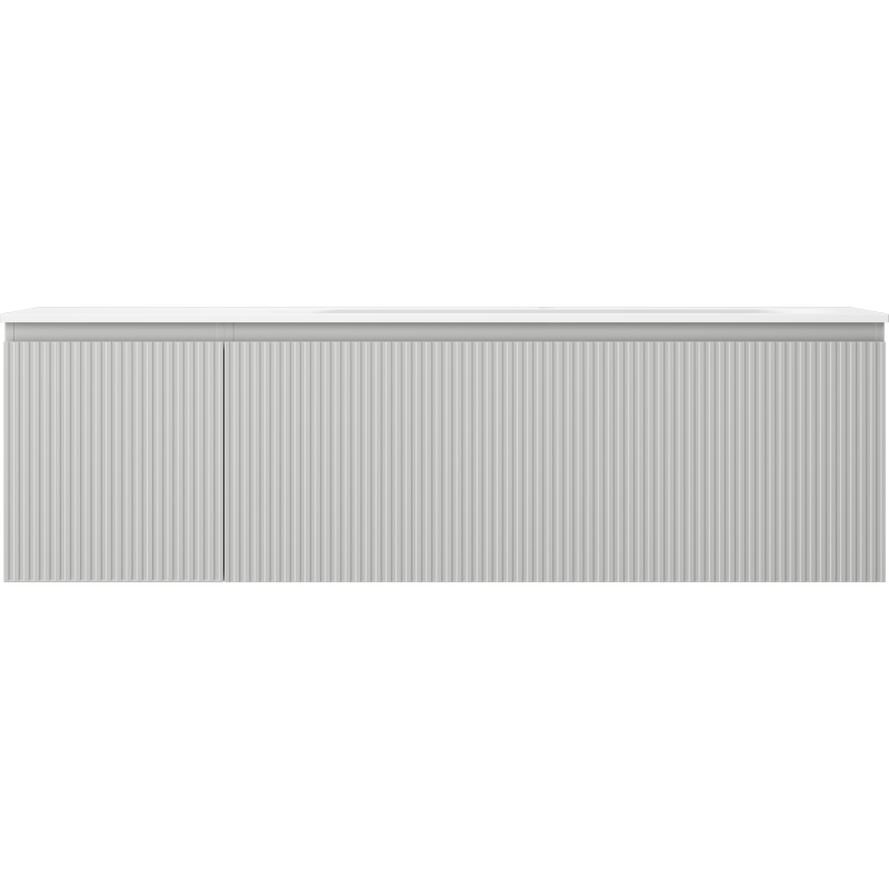 Mexen Rivel kúpeľňová skrinka 160 cm s umývadlom Vela pravá, 1S, 1D, drážkovaná, šedá mat/biela mat