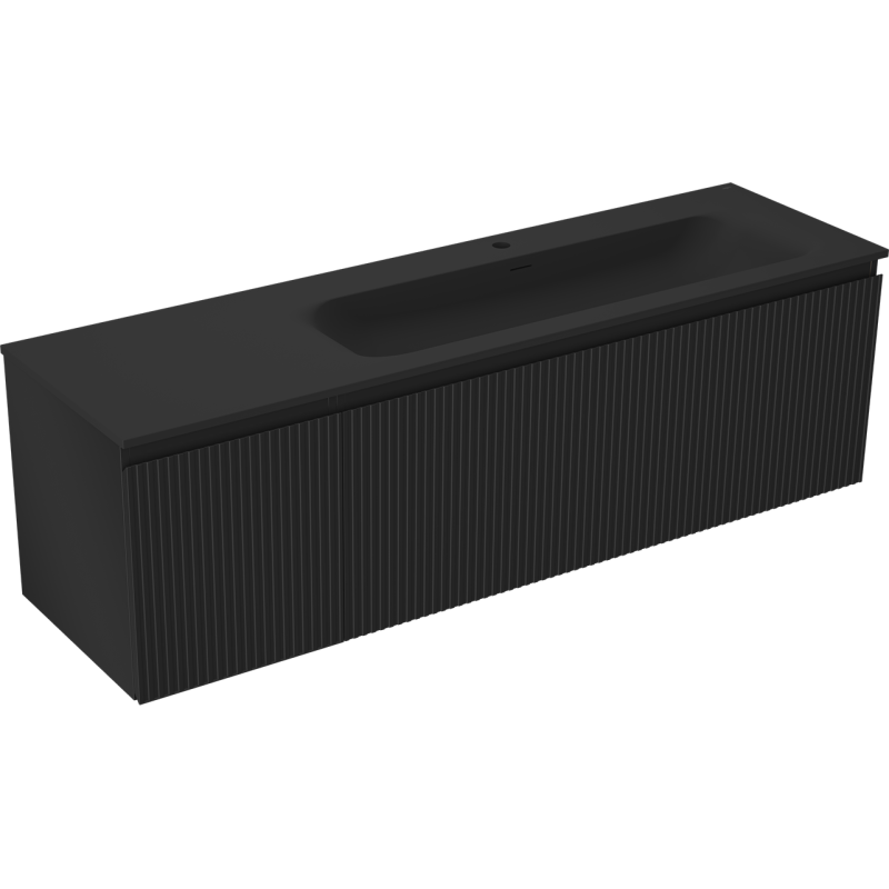 Mexen Rivel kúpeľňová skrinka 160 cm s umývadlom Vela pravou, 1S, 1D, ryhovaná, čierna mat - 91A23-16047-3-BBFF71-W23P71