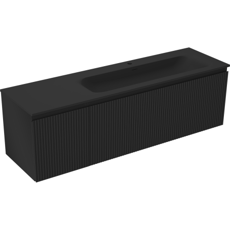 Mexen Rivel kúpeľňová skrinka 160 cm s umývadlom Vela pravou, 1S, 1D, ryhovaná, čierna mat - 91A23-16047-3-BBFF71-W23P71