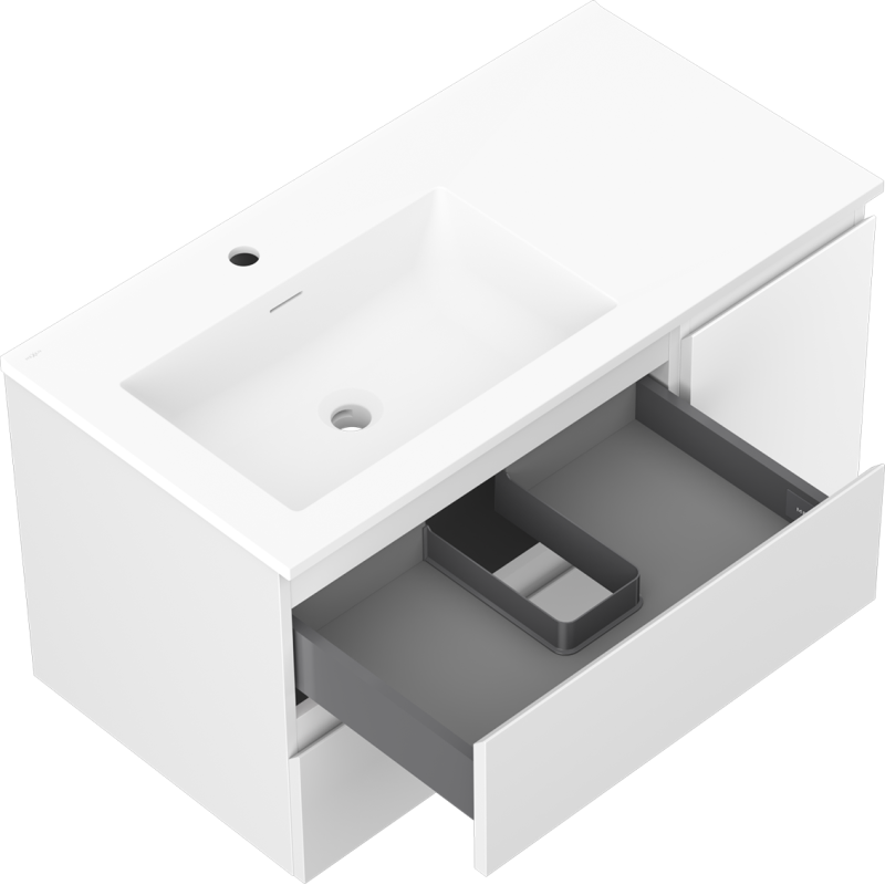 Mexen Orio kúpeľňová skrinka 90 cm s umývadlom Otis ľavým, 2S, 1D, biela matná - 91A13-09047-3-BBFFF01-W18L01