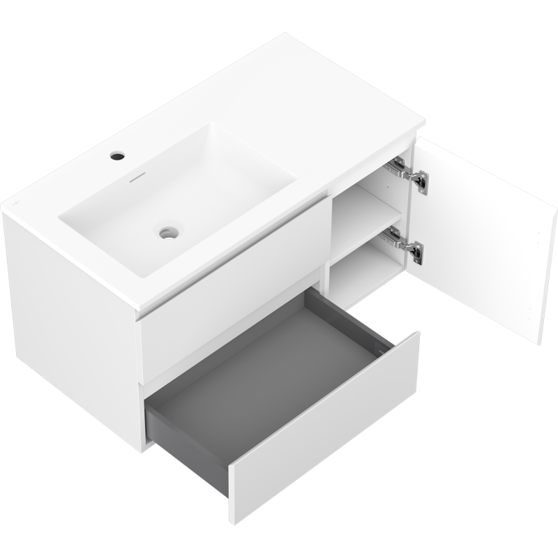 Mexen Orio kúpeľňová skrinka 90 cm s umývadlom Otis ľavým, 2S, 1D, biela matná - 91A13-09047-3-BBFFF01-W18L01