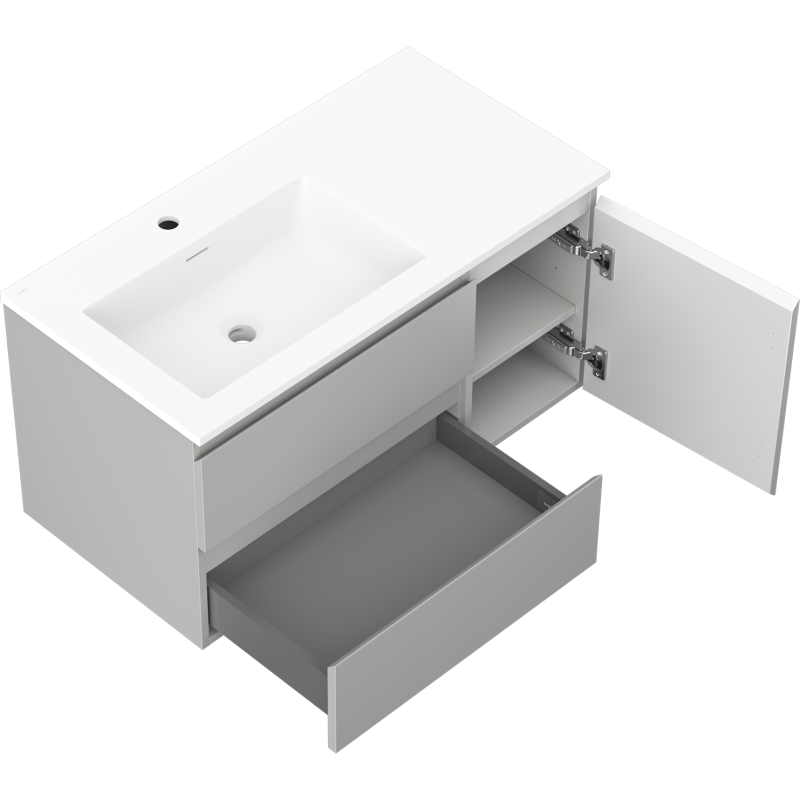 Mexen Orio kúpeľňová skrinka 90 cm s umývadlom Otis ľavým, 2S, 1D, sivá matná/biela matná - 91A13-09047-3-BBFFF62-W18L01