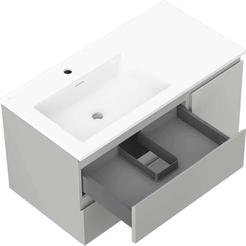 Mexen Orio kúpeľňová skrinka 90 cm s umývadlom Otis ľavým, 2S, 1D, sivá matná/biela matná - 91A13-09047-3-BBFFF62-W18L01
