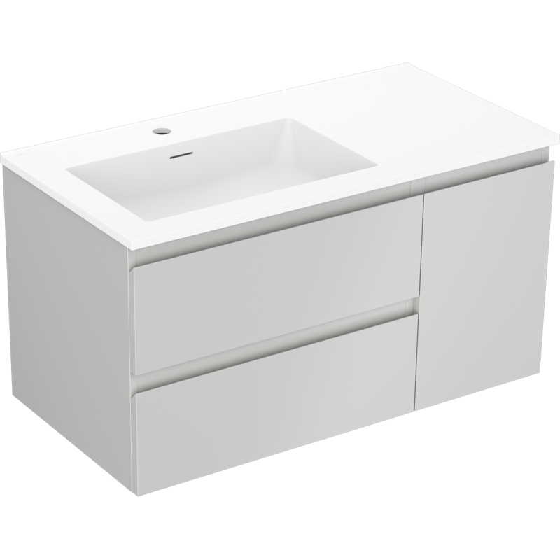 Mexen Orio kúpeľňová skrinka 90 cm s umývadlom Otis ľavým, 2S, 1D, sivá matná/biela matná - 91A13-09047-3-BBFFF62-W18L01