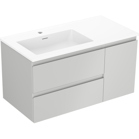 Mexen Orio kúpeľňová skrinka 90 cm s umývadlom Otis ľavým, 2S, 1D, sivá matná/biela matná - 91A13-09047-3-BBFFF62-W18L01