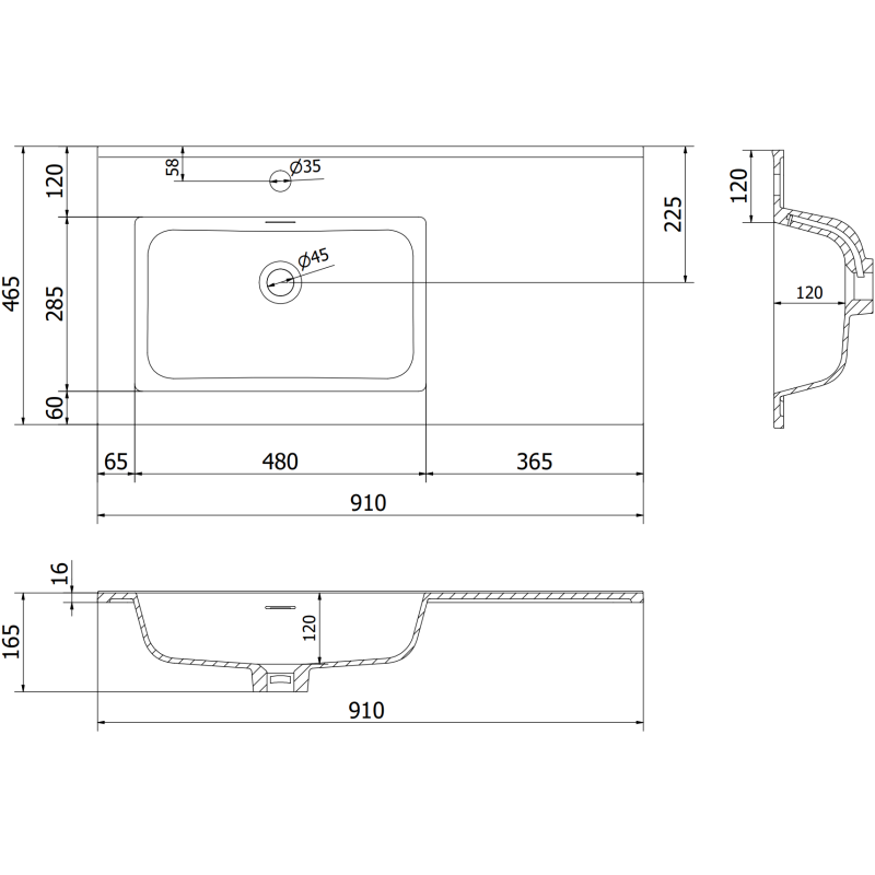 Mexen Orio kúpeľňová skrinka 90 cm s umývadlom Otis ľavým, 2S, 1D, grafit mat/biela mat - 91A13-09047-3-BBFFF66-W18L01
