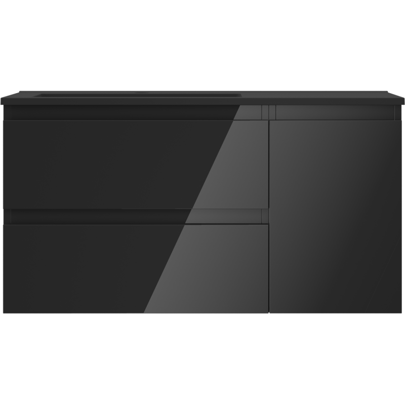 Mexen Orio kúpeľňová skrinka 90 cm s umývadlom Otis ľavým, 2S, 1D, čierny lesk/čierny mat - 91A13-09047-3-BBFFF70-W18L71