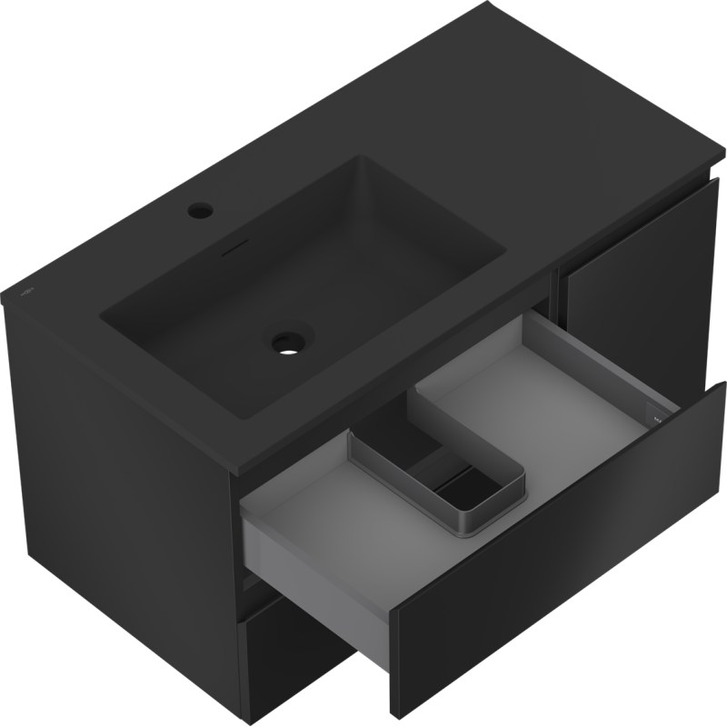 Mexen Orio kúpeľňová skrinka 90 cm s ľavým umývadlom Otis, 2S, 1D, čierna mat - 91A13-09047-3-BBFFF71-W18L71
