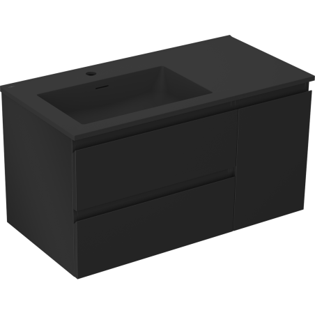 Mexen Orio kúpeľňová skrinka 90 cm s ľavým umývadlom Otis, 2S, 1D, čierna mat - 91A13-09047-3-BBFFF71-W18L71