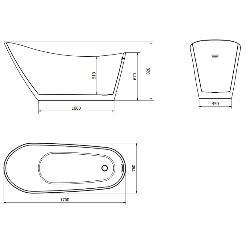 Mexen Oviedo voľne stojaca vaňa 170 x 76 cm, biela - 51561707600