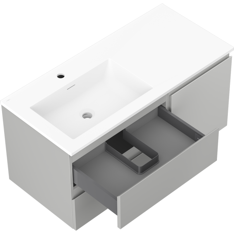 Mexen Orio kúpeľňová skrinka 100 cm s umývadlom Otis ľavým, 2S, 1D, šedá matná/biela matná - 91A13-10047-3-BBFFF62-W18L01