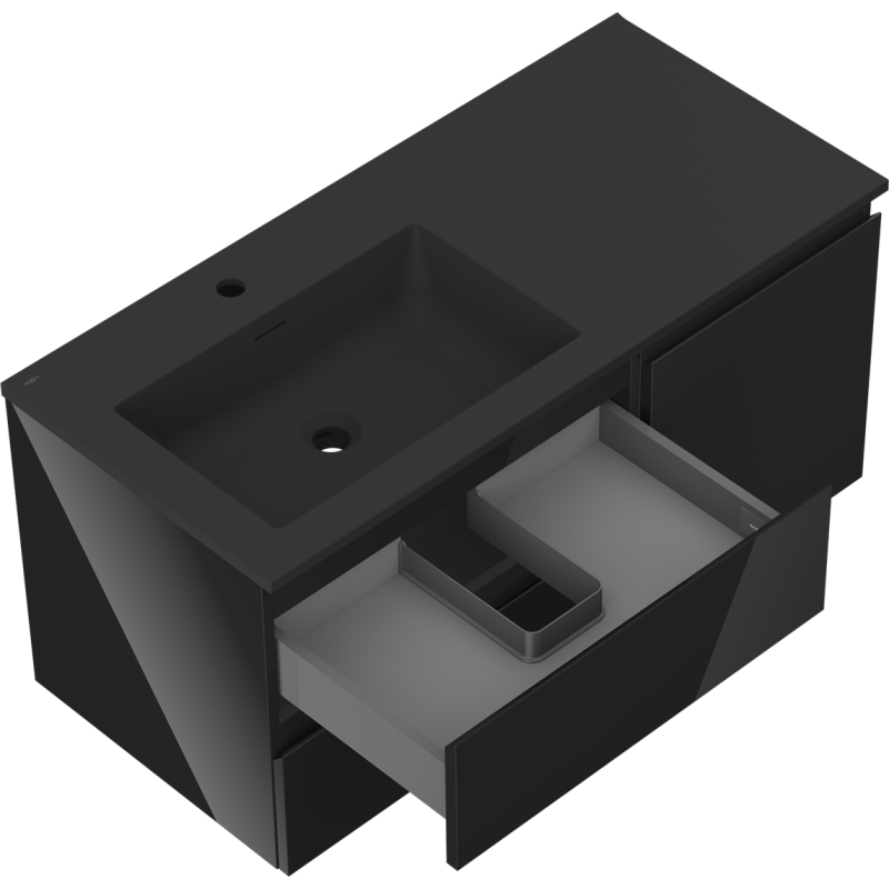 Mexen Orio kúpeľňová skrinka 100 cm s umývadlom Otis ľavá, 2S, 1D, čierny lesk/čierny mat - 91A13-10047-3-BBFFF70-W18L71