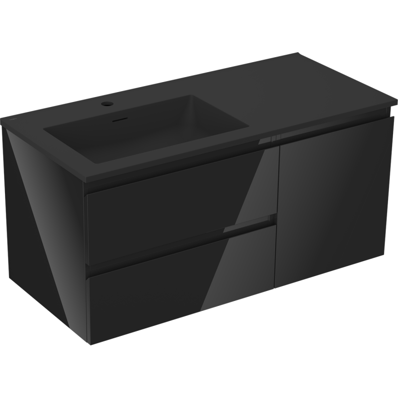 Mexen Orio kúpeľňová skrinka 100 cm s umývadlom Otis ľavá, 2S, 1D, čierny lesk/čierny mat - 91A13-10047-3-BBFFF70-W18L71