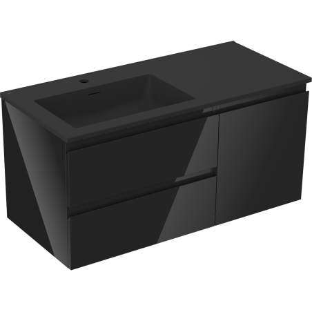 Mexen Orio kúpeľňová skrinka 100 cm s umývadlom Otis ľavá, 2S, 1D, čierny lesk/čierny mat - 91A13-10047-3-BBFFF70-W18L71