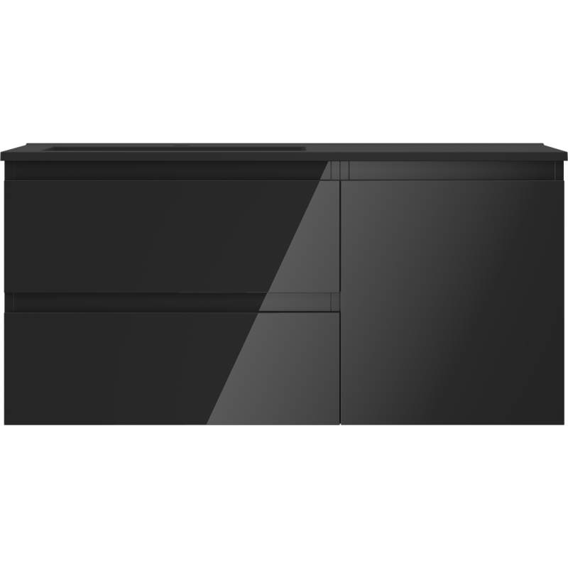 Mexen Orio kúpeľňová skrinka 100 cm s umývadlom Otis ľavá, 2S, 1D, čierny lesk/čierny mat - 91A13-10047-3-BBFFF70-W18L71