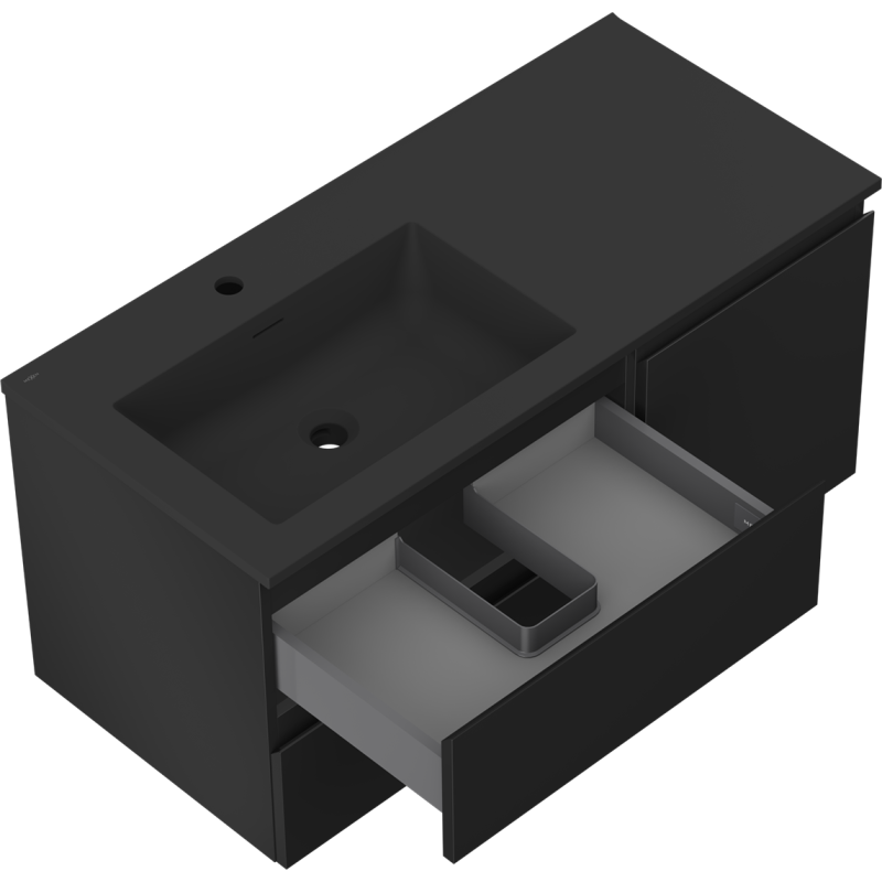 Mexen Orio kúpeľňová skrinka 100 cm s umývadlom Otis ľavým, 2S, 1D, čierna matná - 91A13-10047-3-BBFFF71-W18L71