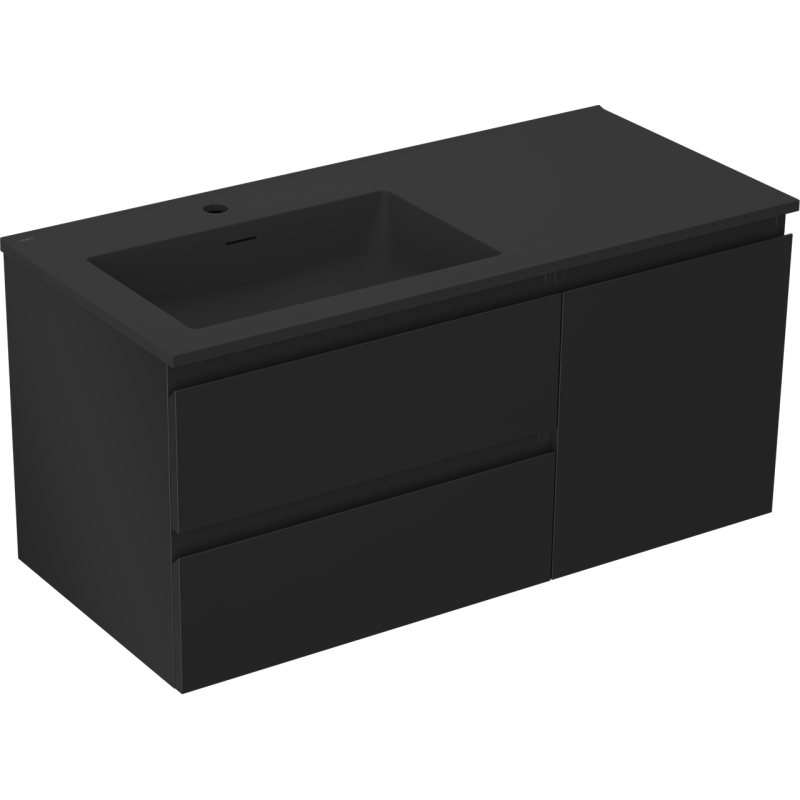 Mexen Orio kúpeľňová skrinka 100 cm s umývadlom Otis ľavým, 2S, 1D, čierna matná - 91A13-10047-3-BBFFF71-W18L71
