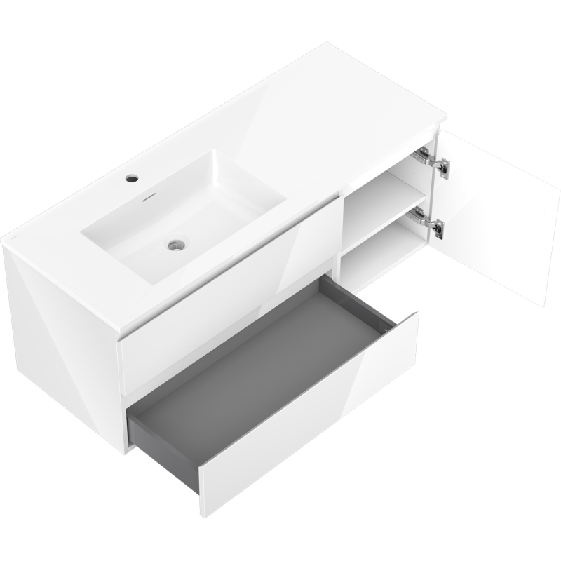 Mexen Orio kúpeľňová skrinka 120 cm s umývadlom Otis ľavým, 2S, 1D, biely lesk - 91A13-12047-3-BBFFF00-W18L00