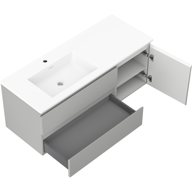 Mexen Orio kúpeľňová skrinka 120 cm s umývadlom Otis ľavá, 2S, 1D, sivá matná/biela matná - 91A13-12047-3-BBFFF62-W18L01