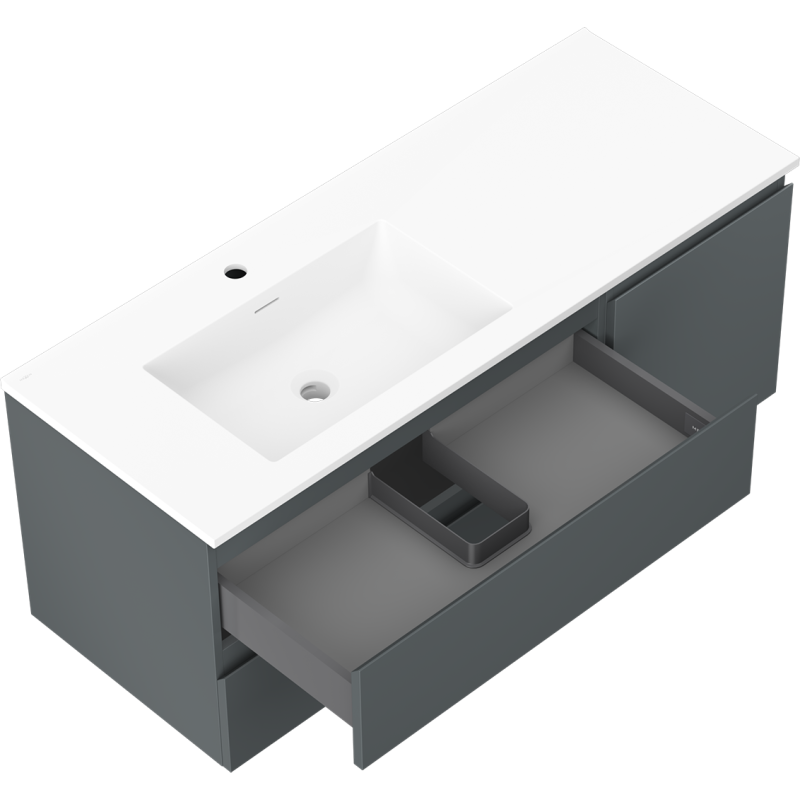Mexen Orio kúpeľňová skrinka 120 cm s umývadlom Otis ľavou, 2S, 1D, grafit mat/biela mat - 91A13-12047-3-BBFFF66-W18L01