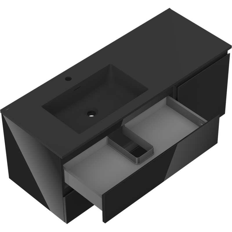 Mexen Orio kúpeľňová skrinka 120 cm s umývadlom Otis ľavým, 2S, 1D, čierny lesk/čierny mat - 91A13-12047-3-BBFFF70-W18L71
