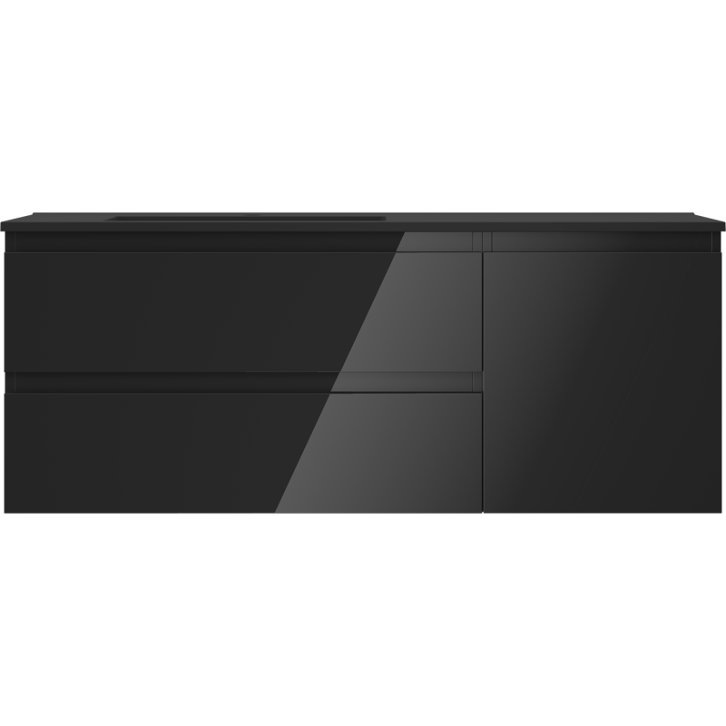 Mexen Orio kúpeľňová skrinka 120 cm s umývadlom Otis ľavým, 2S, 1D, čierny lesk/čierny mat - 91A13-12047-3-BBFFF70-W18L71