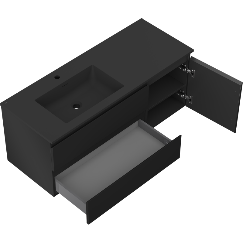 Mexen Orio kúpeľňová skrinka 120 cm s umývadlom Otis ľavá, 2S, 1D, čierna mat - 91A13-12047-3-BBFFF71-W18L71