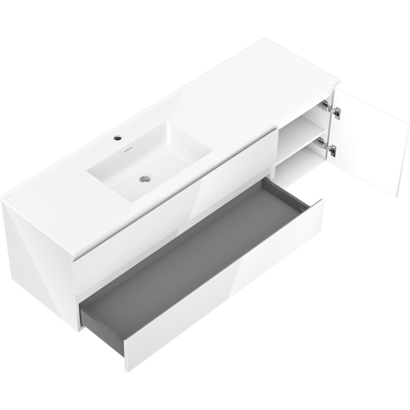Mexen Orio kúpeľňová skrinka 160 cm s umývadlom Otis ľavá, 2S, 1D, biela lesk - 91A13-16047-3-BBFFF00-W18L00