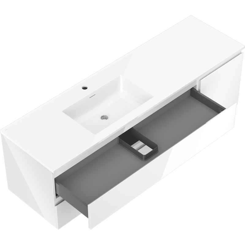 Mexen Orio kúpeľňová skrinka 160 cm s umývadlom Otis ľavá, 2S, 1D, biela lesk - 91A13-16047-3-BBFFF00-W18L00