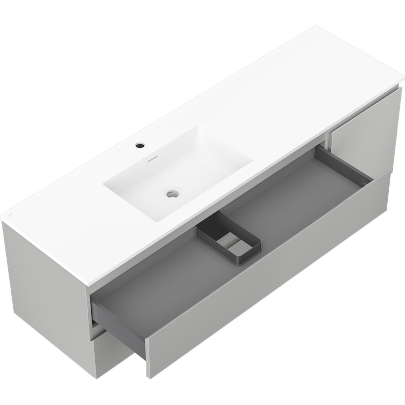 Mexen Orio kúpeľňová skrinka 160 cm s umývadlom Otis ľavým, 2S, 1D, sivý mat/biely mat - 91A13-16047-3-BBFFF62-W18L01