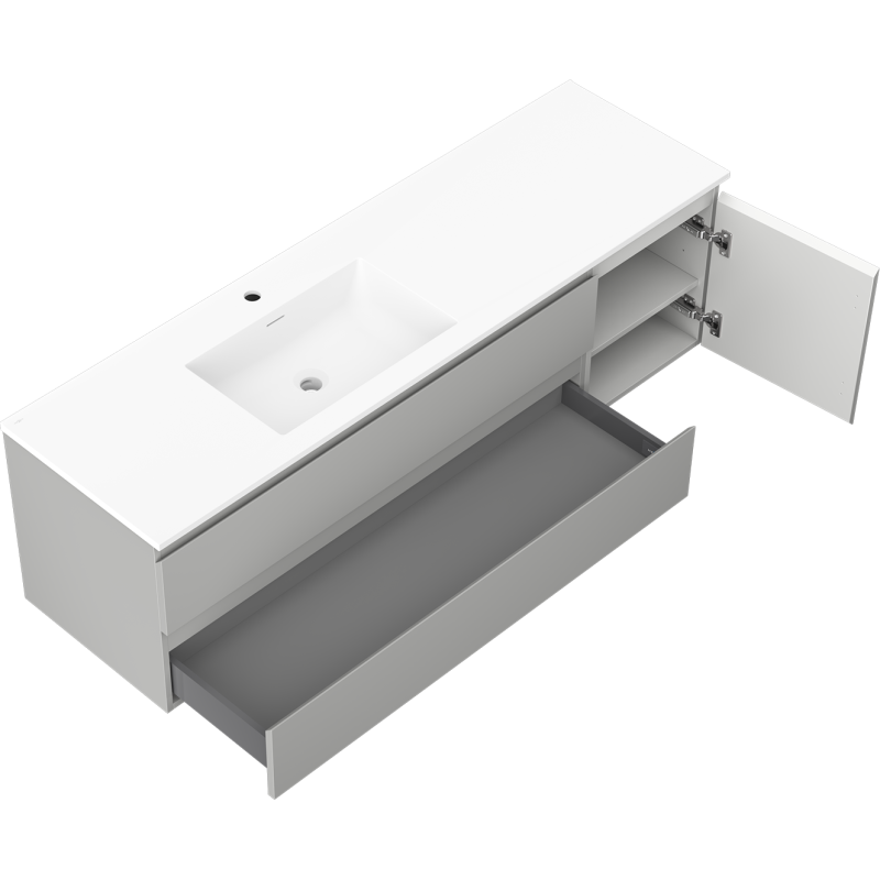 Mexen Orio kúpeľňová skrinka 160 cm s umývadlom Otis ľavým, 2S, 1D, sivý mat/biely mat - 91A13-16047-3-BBFFF62-W18L01