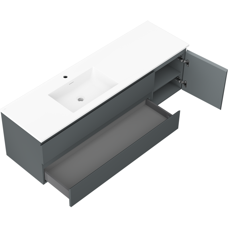 Mexen Orio kúpeľňová skrinka 160 cm s umývadlom Otis ľavá, 2S, 1D, grafit mat/biela mat - 91A13-16047-3-BBFFF66-W18L01
