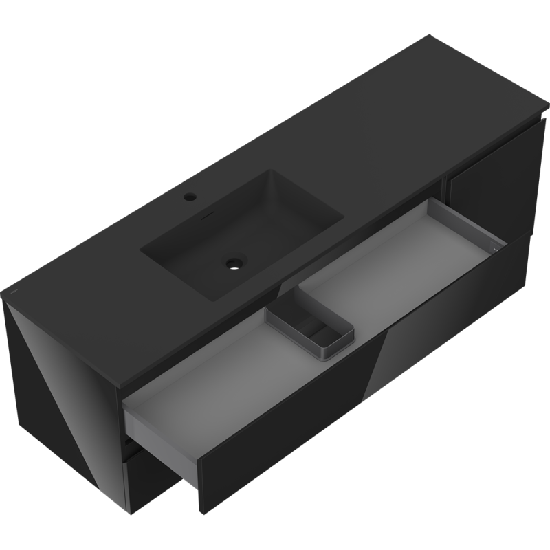 Mexen Orio kúpeľňová skrinka 160 cm s umývadlom Otis ľavá, 2S, 1D, čierna lesk/čierna mat - 91A13-16047-3-BBFFF70-W18L71