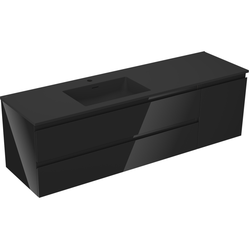 Mexen Orio kúpeľňová skrinka 160 cm s umývadlom Otis ľavá, 2S, 1D, čierna lesk/čierna mat - 91A13-16047-3-BBFFF70-W18L71