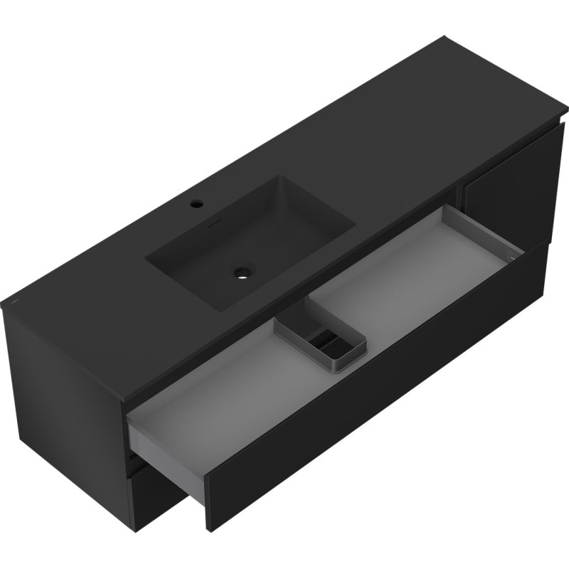 Mexen Orio kúpeľňová skrinka 160 cm s umývadlom Otis ľavým, 2S, 1D, čierna matná - 91A13-16047-3-BBFFF71-W18L71