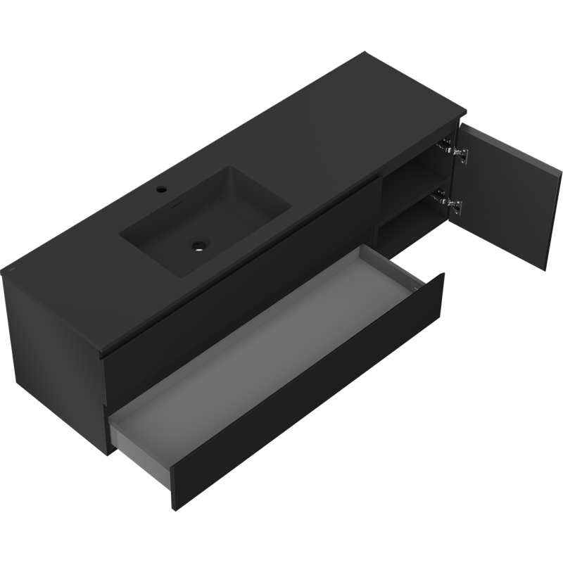 Mexen Orio kúpeľňová skrinka 160 cm s umývadlom Otis ľavým, 2S, 1D, čierna matná - 91A13-16047-3-BBFFF71-W18L71