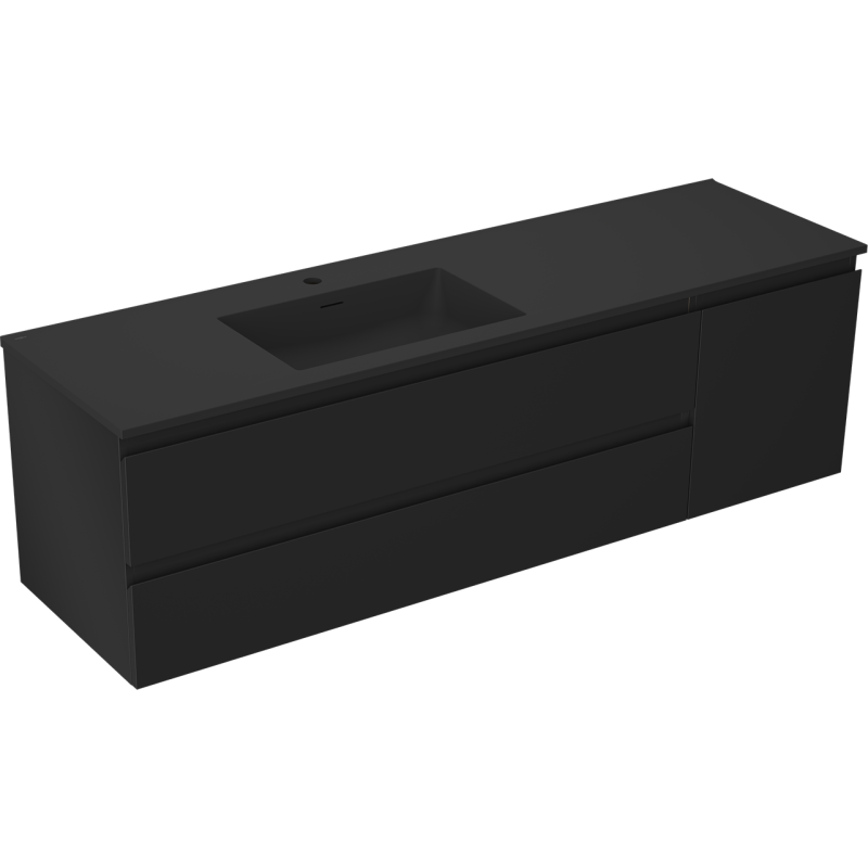 Mexen Orio kúpeľňová skrinka 160 cm s umývadlom Otis ľavým, 2S, 1D, čierna matná - 91A13-16047-3-BBFFF71-W18L71