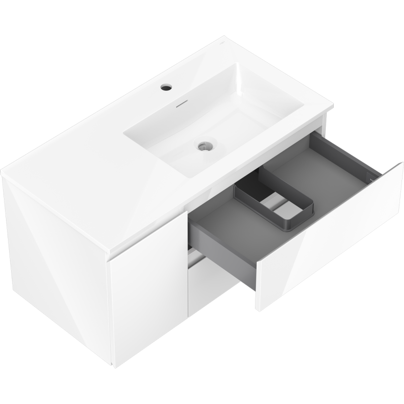 Mexen Orio kúpeľňová skrinka 90 cm s umývadlom Otis pravá, 2S, 1D, biela lesk - 91A13-09047-3-BBFFF00-W18P00