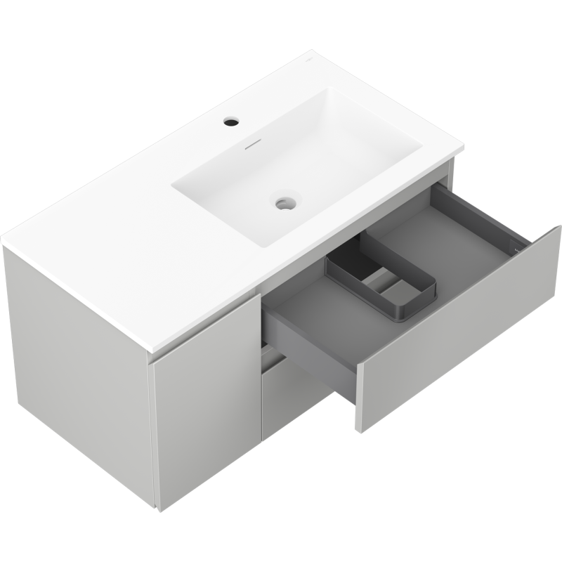 Mexen Orio kúpeľňová skrinka 90 cm s umývadlom Otis pravá, 2S, 1D, sivá matná/biela matná - 91A13-09047-3-BBFFF62-W18P01