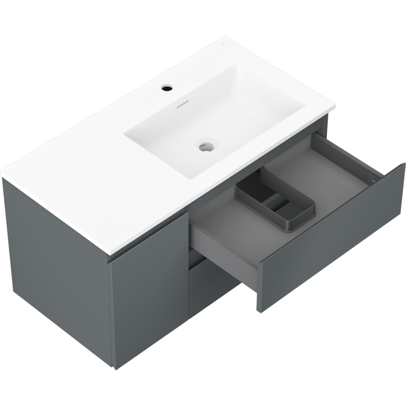 Mexen Orio kúpeľňová skrinka 90 cm s umývadlom Otis pravým, 2S, 1D, grafit mat/biela mat - 91A13-09047-3-BBFFF66-W18P01