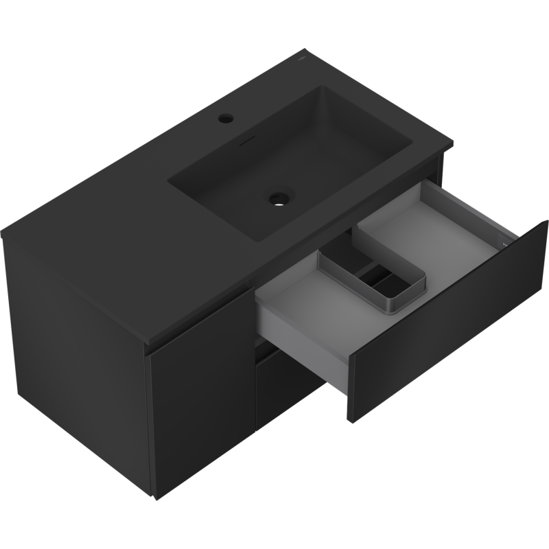 Mexen Orio kúpeľňová skrinka 90 cm s umývadlom Otis pravá, 2S, 1D, čierna matná - 91A13-09047-3-BBFFF71-W18P71