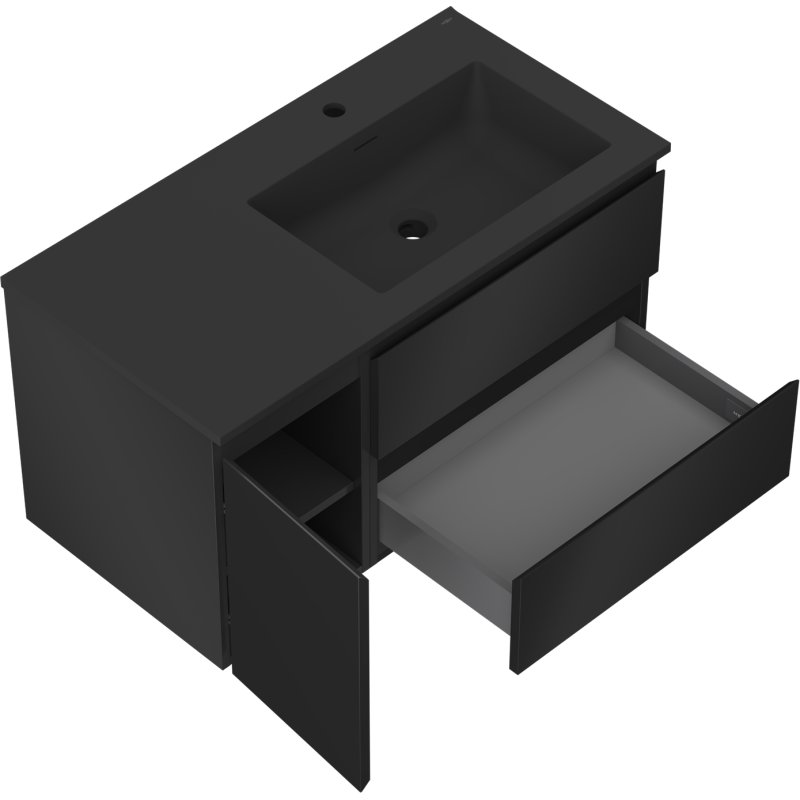 Mexen Orio kúpeľňová skrinka 90 cm s umývadlom Otis pravá, 2S, 1D, čierna matná - 91A13-09047-3-BBFFF71-W18P71