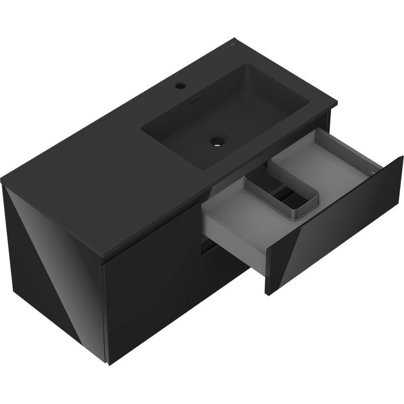 Mexen Orio kúpeľňová skrinka 100 cm s umývadlom Otis pravá, 2S, 1D, čierny lesk/čierny mat - 91A13-10047-3-BBFFF70-W18P71