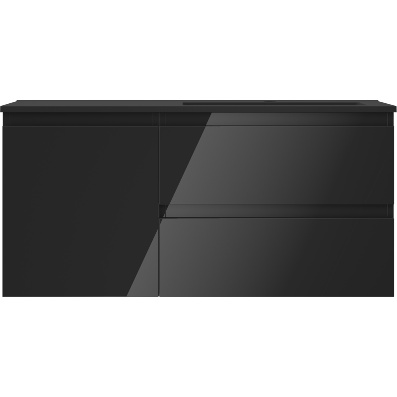 Mexen Orio kúpeľňová skrinka 100 cm s umývadlom Otis pravá, 2S, 1D, čierny lesk/čierny mat - 91A13-10047-3-BBFFF70-W18P71