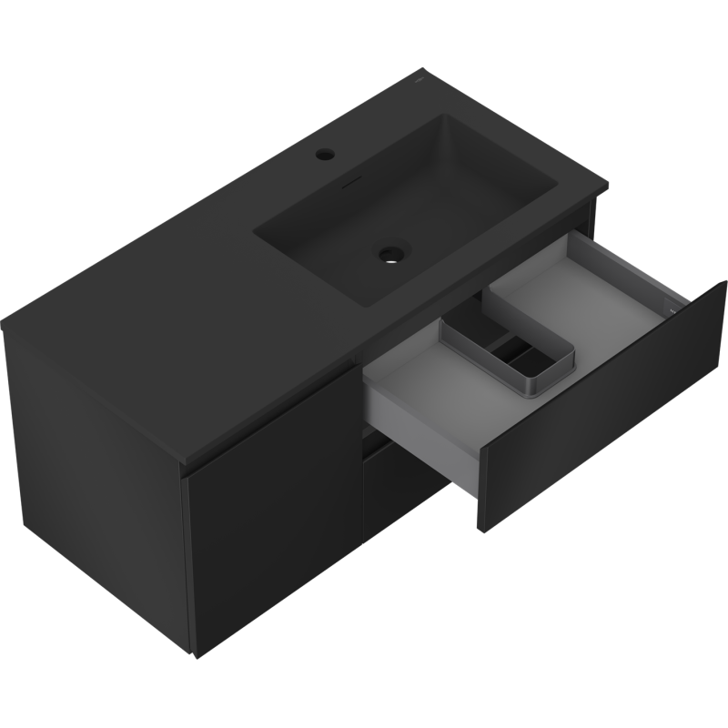 Mexen Orio kúpeľňová skrinka 100 cm s umývadlom Otis pravá, 2S, 1D, čierna matná - 91A13-10047-3-BBFFF71-W18P71
