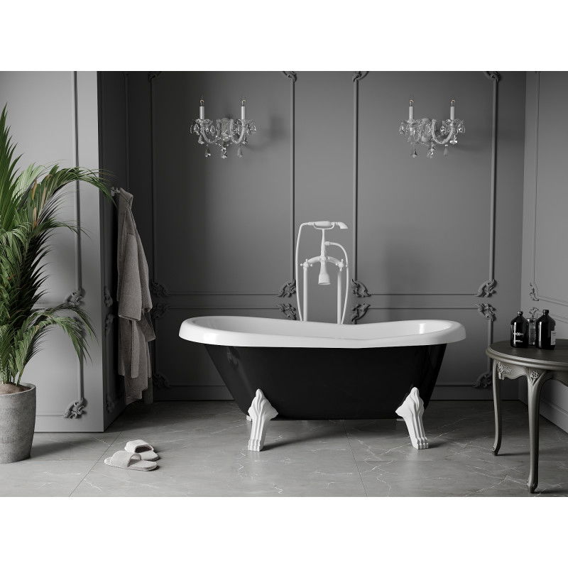 Mexen Retro voľne stojaca vaňa 150 x 73 cm, biela/čierna, biele nohy - 53251507375-20