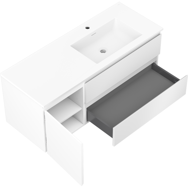 Mexen Orio kúpeľňová skrinka 120 cm s umývadlom Otis pravá, 2S, 1D, biela mat - 91A13-12047-3-BBFFF01-W18P01