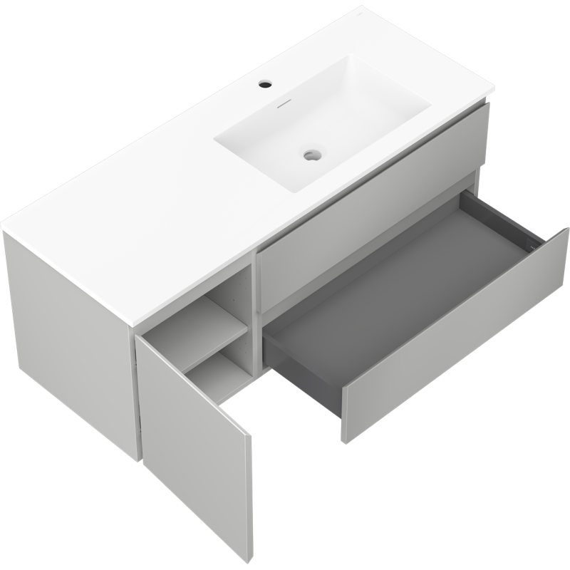 Mexen Orio kúpeľňová skrinka 120 cm s umývadlom Otis pravá, 2S, 1D, sivá matná/biela matná - 91A13-12047-3-BBFFF62-W18P01